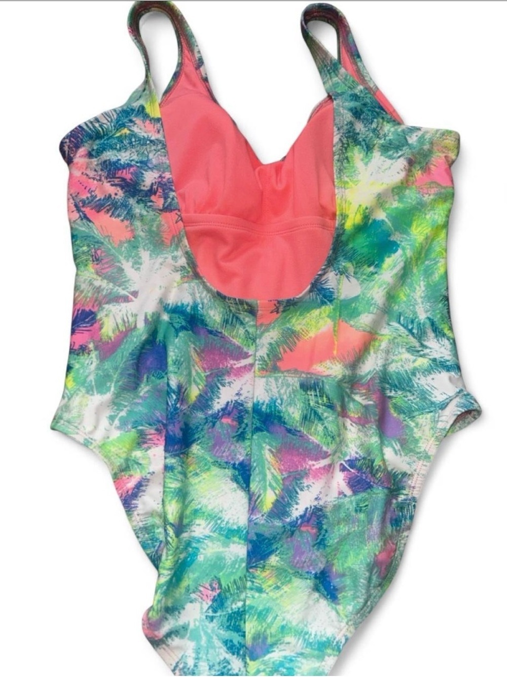 Xhilaration Girls' Palm-Print One-Piece Swimsuit - Pink, Green, Blue - Picture 3 of 4